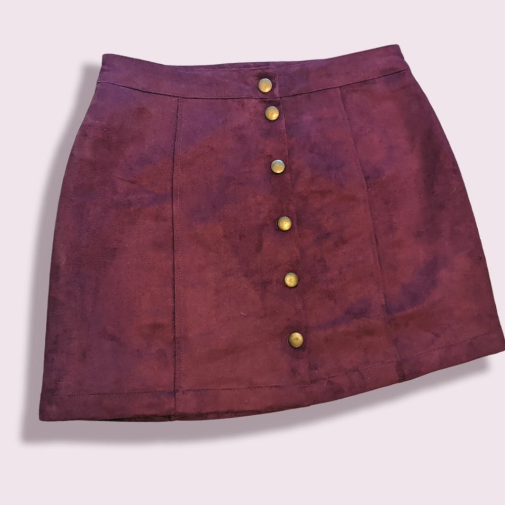 Wine colored suede like mini skirt